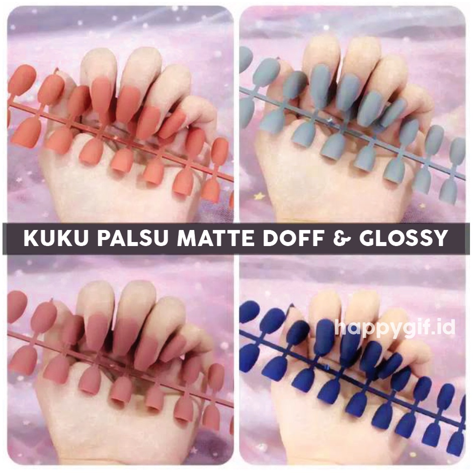 24 Pcs Kuku Palsu Matte Doff Glossy Nude Fake Nail Manicure Sticker KU031