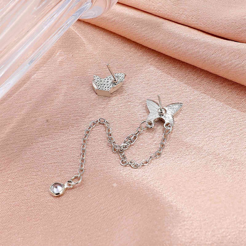 Anting Tusuk Asimetris Bentuk Kupu-Kupu Bahan Sterling Silver 925 Untuk Wanita Butterfly