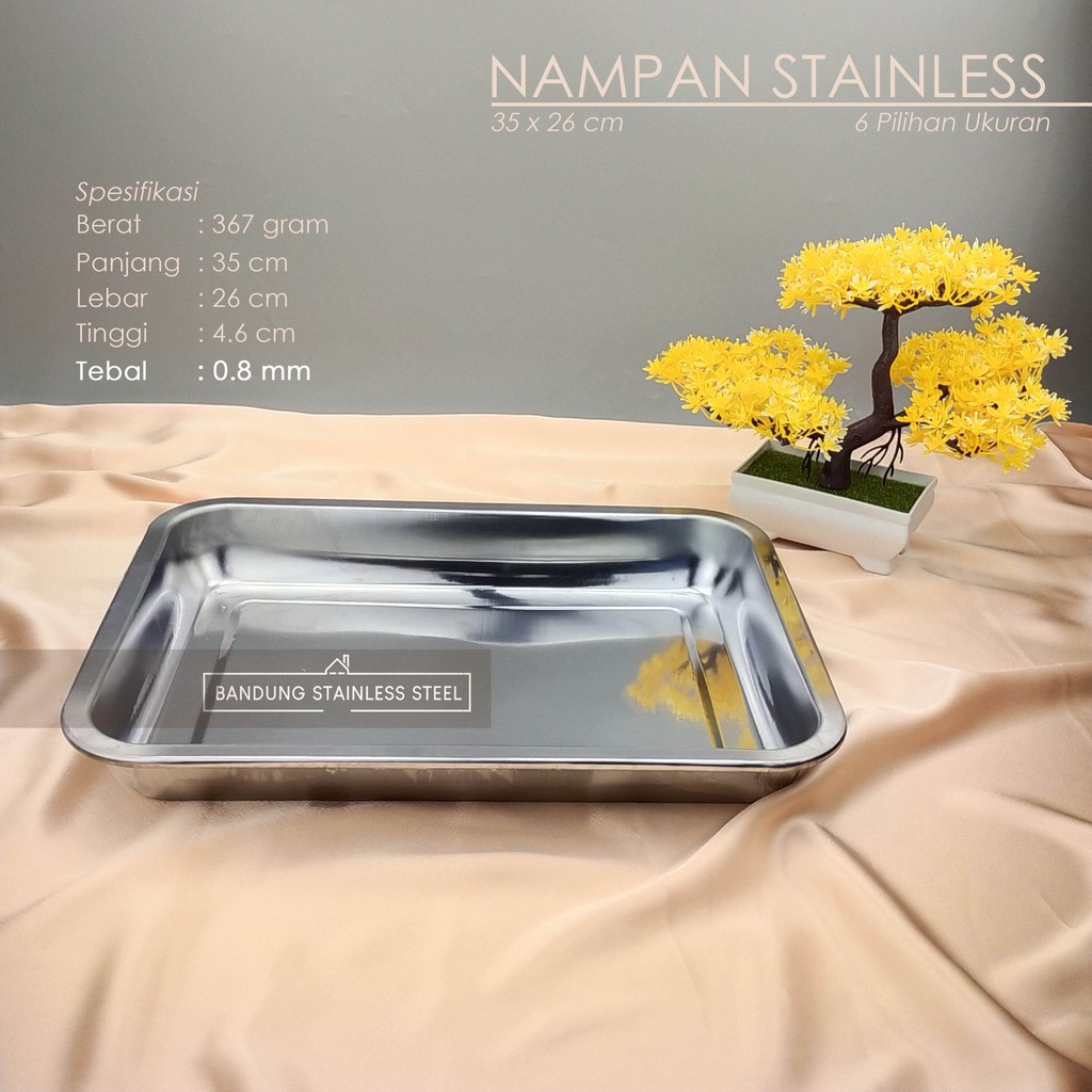 Nampan baki stainless steel tebal 36x27x4.8cm kuat food tray