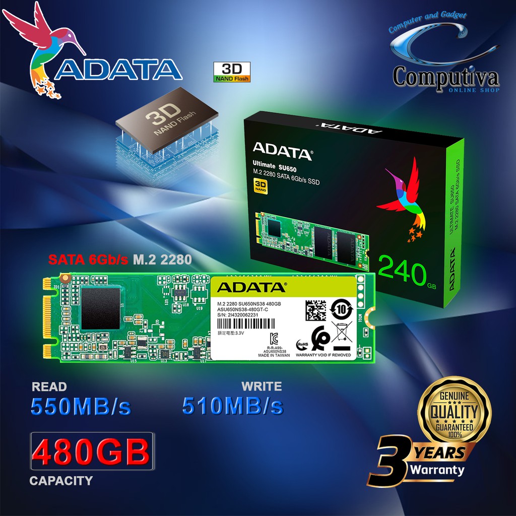 ADATA SSD ULTIMATE SU650 480GB SATA 6Gb/s M.2 2280