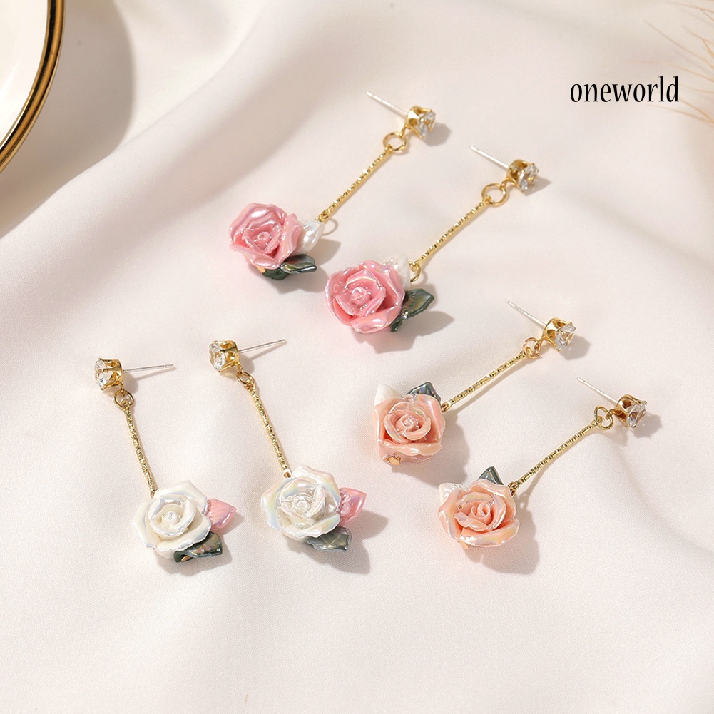 OW# Women Vintage Style Three-Dimensional Rose Eardrop Dangle Ear Stud Earrings