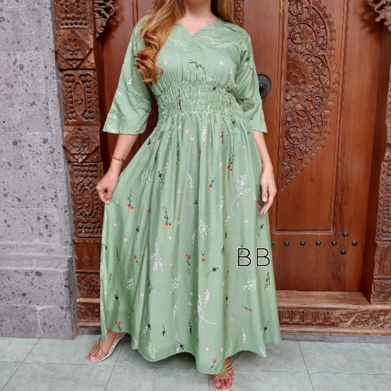 GAMIS BALI / DRES MOZA ( lengan lonceng)-Padi sage