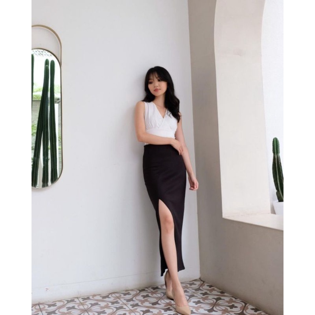 Maxi Slit Skirt Rok Span Korean style Stretch Premium