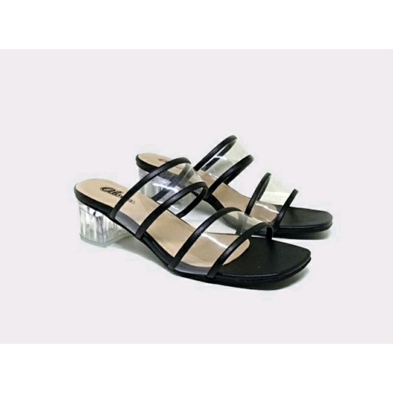 IMPOR / Higheels Transparan Big Size 41-45 Wanita Dewasa SLOP ALN Ukuran GEDE JUMBO Modis Hitam, 44