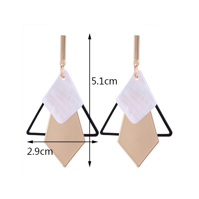 LRC Anting Tusuk Elegant Gold Color+white Rhombus Shape Decorated