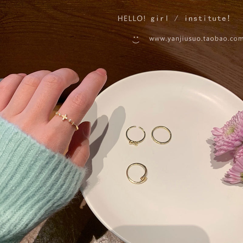 Gaya Keren mikro bertatahkan bow cincin Wanita's ins fashion pribadi pembukaan adjustable jari cinci