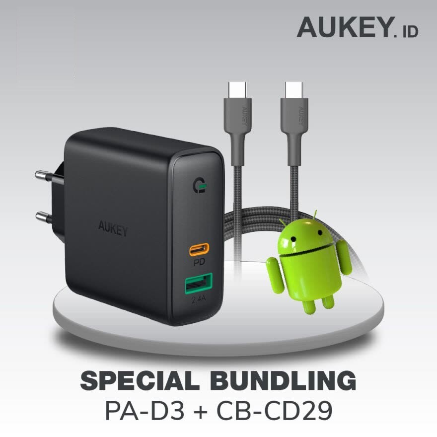 Aukey Charger PA-D3 + Aukey Cable CB-CD29 Red