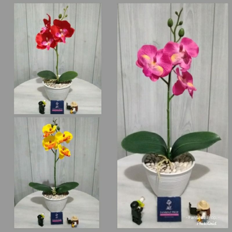 Bunga Anggrek Imitasi Daun Latex dalam Pot Cantik Hias untuk Dekorasi Murah