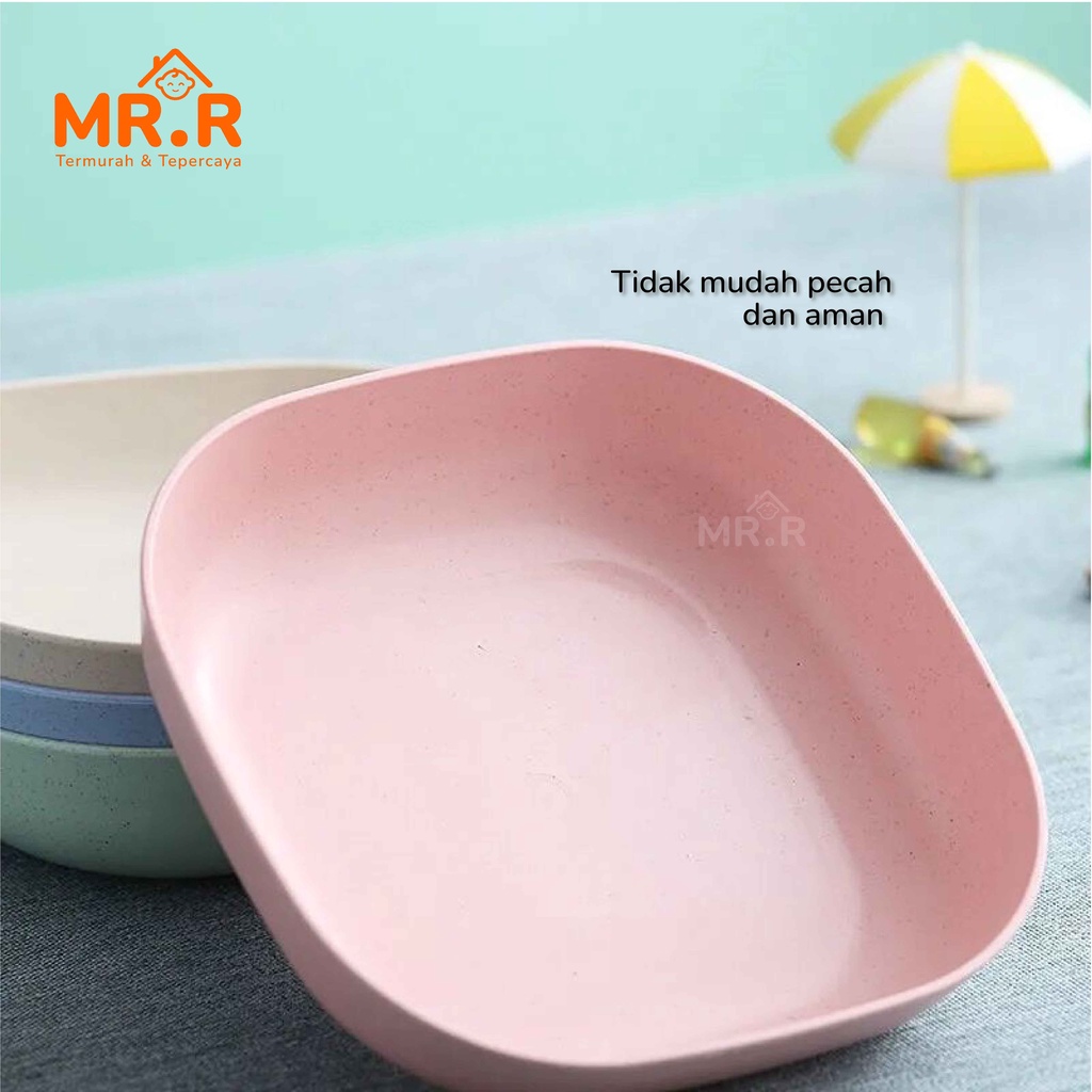 Piring Persegi Kecil Piring Buah Piring Sayur Piring Makanan Ringan Piring Plastik Mini Bahan Jerami Gandum BPA Free Warna Pink Biru Hijau Cream Perlengkapan Makan Rumah Wheat Straw Plate