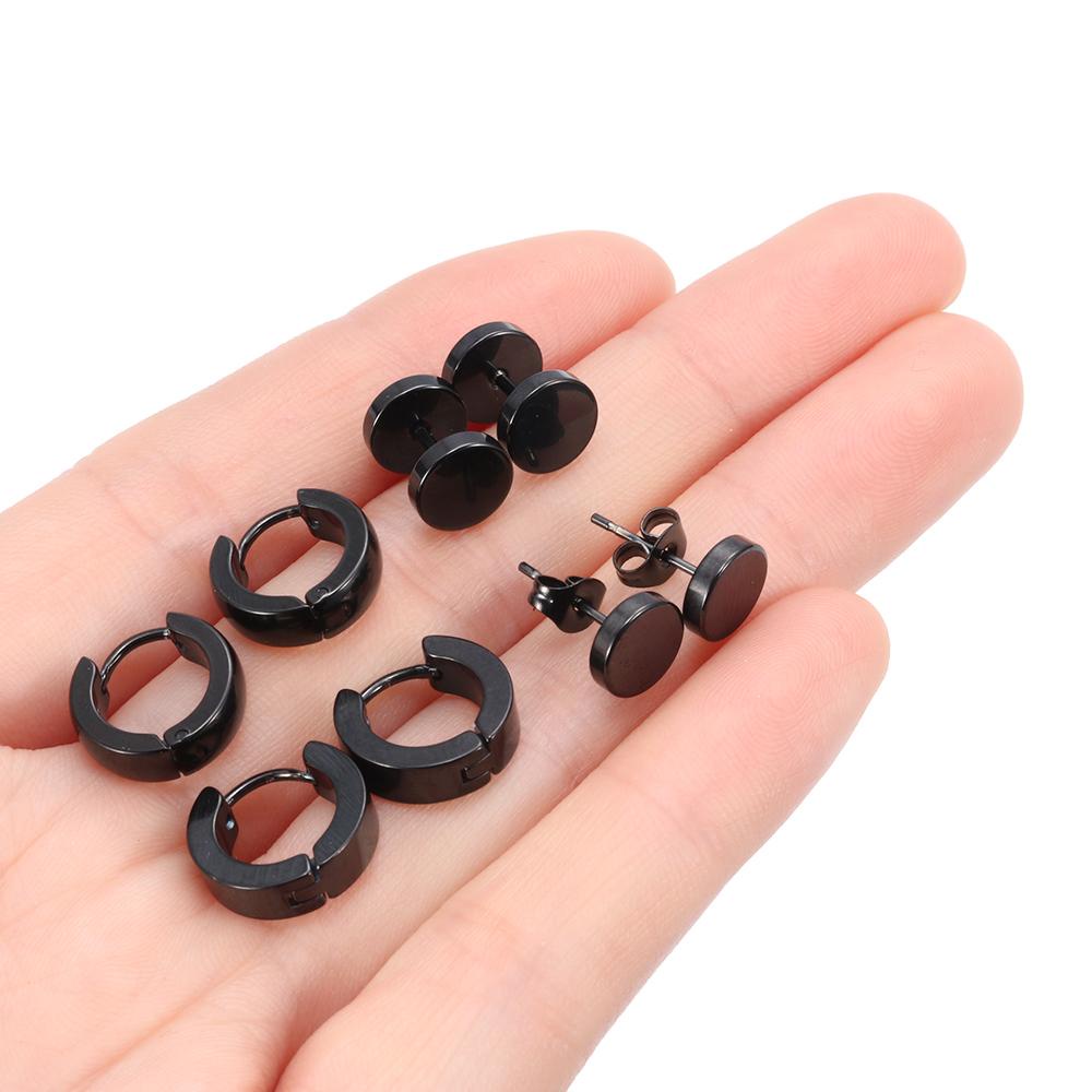 Lily 4pasang/Set Piercing Ear Studs Fashion Gothic Barbell Bar Surgical Steel Cartilage Helix Menjuntai Drop Stud