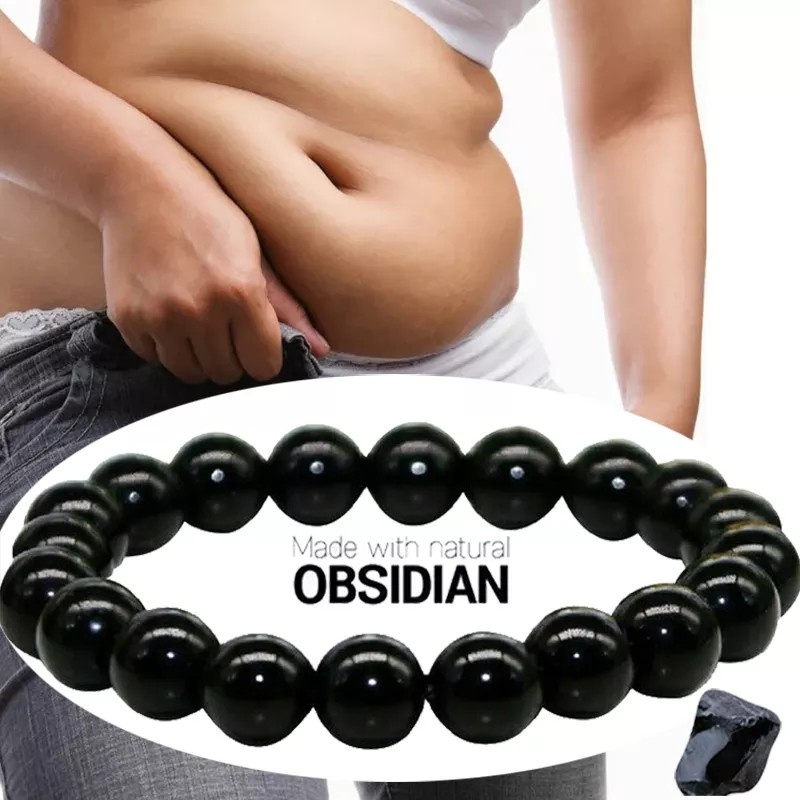 Gelang black obsidian hitam stone