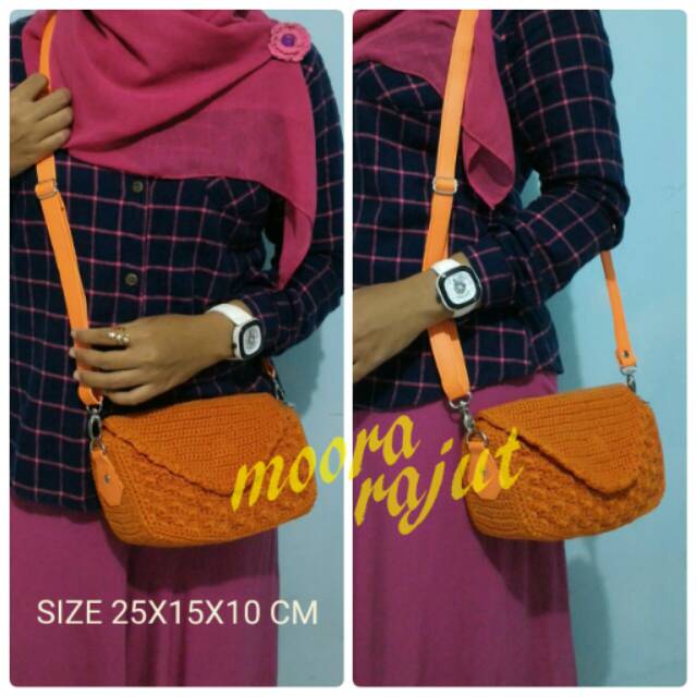 Tas rajut nilon SELEMPANG TUTUP ORANGE