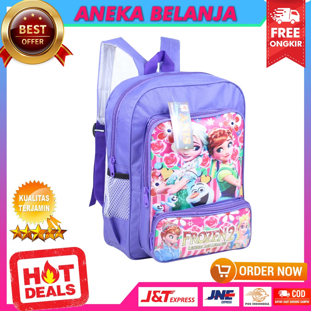 Tas Ransel Gambar Kartun Khusus Anak Cewek Frozen Ungu Lucu Ekonomis Tas Sekolah PAUD TK Fashionable