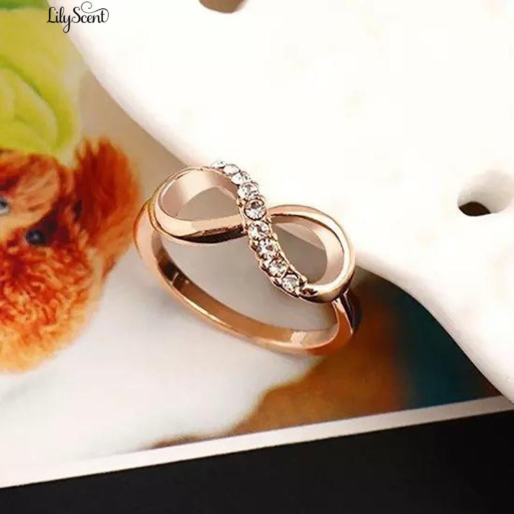 [Bayar Di Tempat]Mewah 8 Infinity Zirkon Hias Cincin Pernikahan Evening Party Wo Finger Jewelry