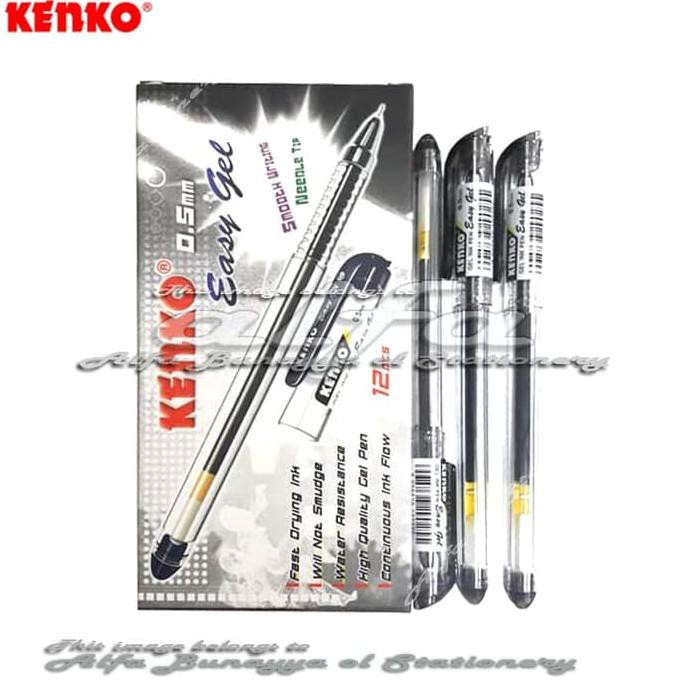 Kenko Pulpen Easy Gel 0.5 (Pak Isi 12) - Pen Tinta 0,5 - Lancip Tajam - Merah