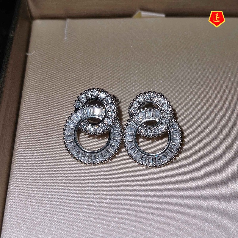 [Ready Stock]S925 Silver Double Circle Stud Earrings Simple Fashion