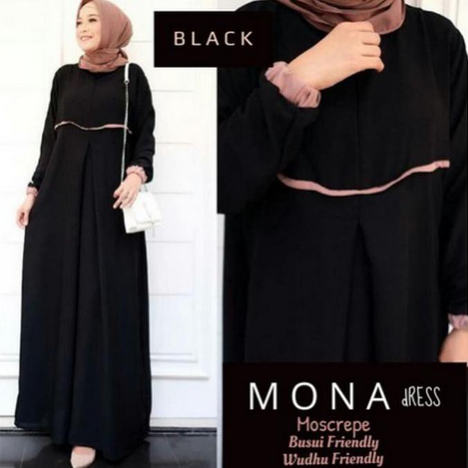 Dress Muslim Wanita Gamis Syari Moana Baju Atasan Blouse Terbaru Murah - Hitam BARU