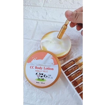 (250gr) Paket CC Milk Body Scrub 100 gram plus CC Body Lotion Milky Vit E 100ml