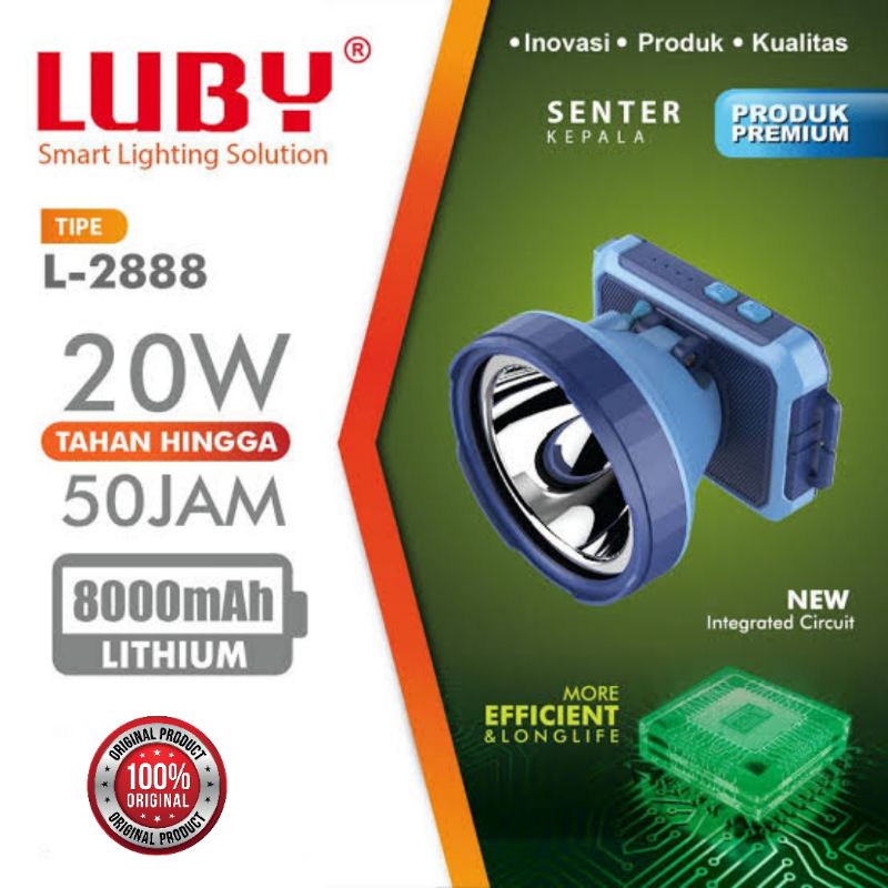 Senter Kepala Original Luby 20 Watt 8.000 mAh L-2888