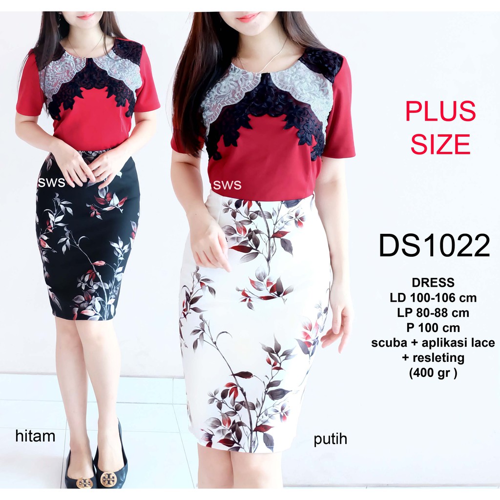 DS1022 - DRESS PESTA DRESS LACE MIDI DRESS SCUBA BRUKAT IMPORT BIG SIZE NATAL