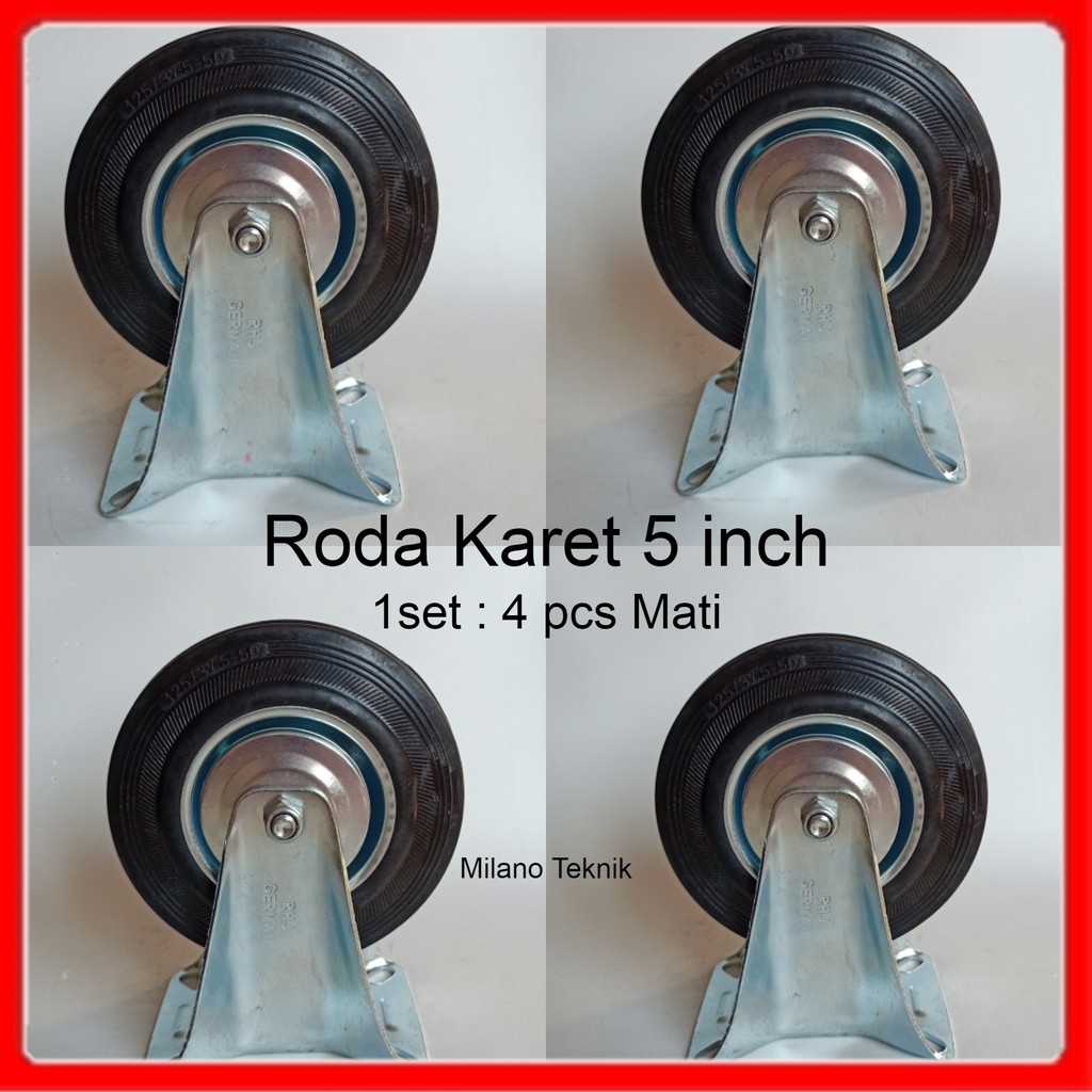 Roda Troli 5&quot; 1set(4 pcs Mati) Roda Karet 5inchi etalase 5 inch Trol