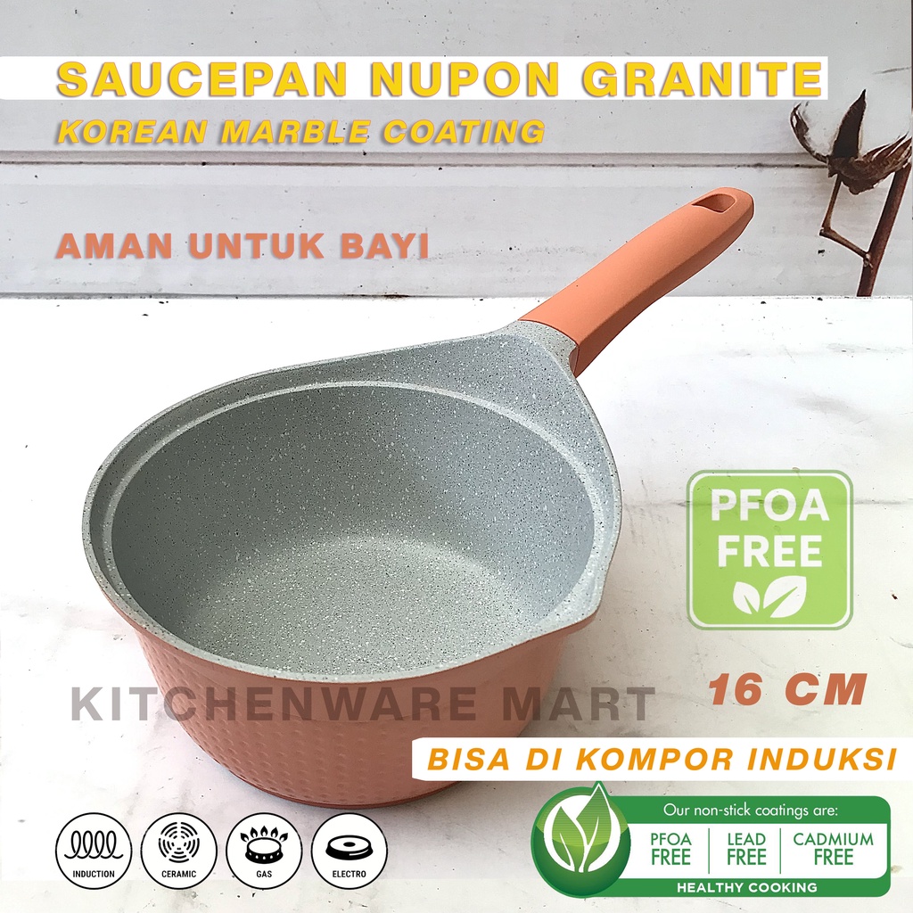 Saucepan Granite Keramik Nupon 16 cm PFOA FREE- Sauce pan Anti Lengket- Panci susu Panci Kuah Panco Bayi- Panci Marble Granit Ceramic Ceramic