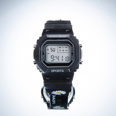 COD✔Jam Tangan Elektronik Motif Bunga Daisy Kecil Anti Air Untuk Wanita Jam Tangan Motif Bunga-black