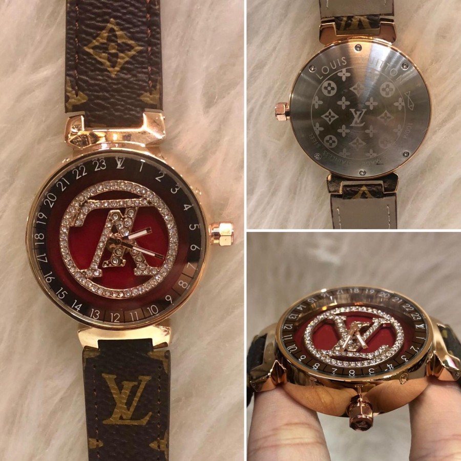 Big Sale Jam Tangan Wanita Lv Putar Brown Rosegold Dial Red Garansi 1th