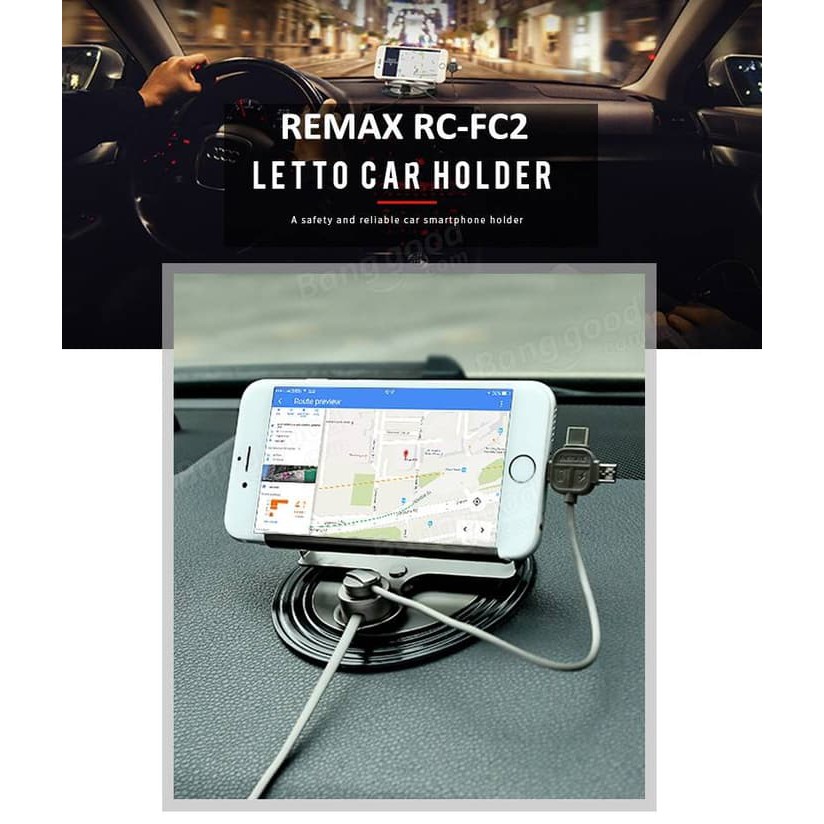 Remax Letto Car Holder 3 in 1 Lightning-MicroUSB-Type C - Cas Mobil