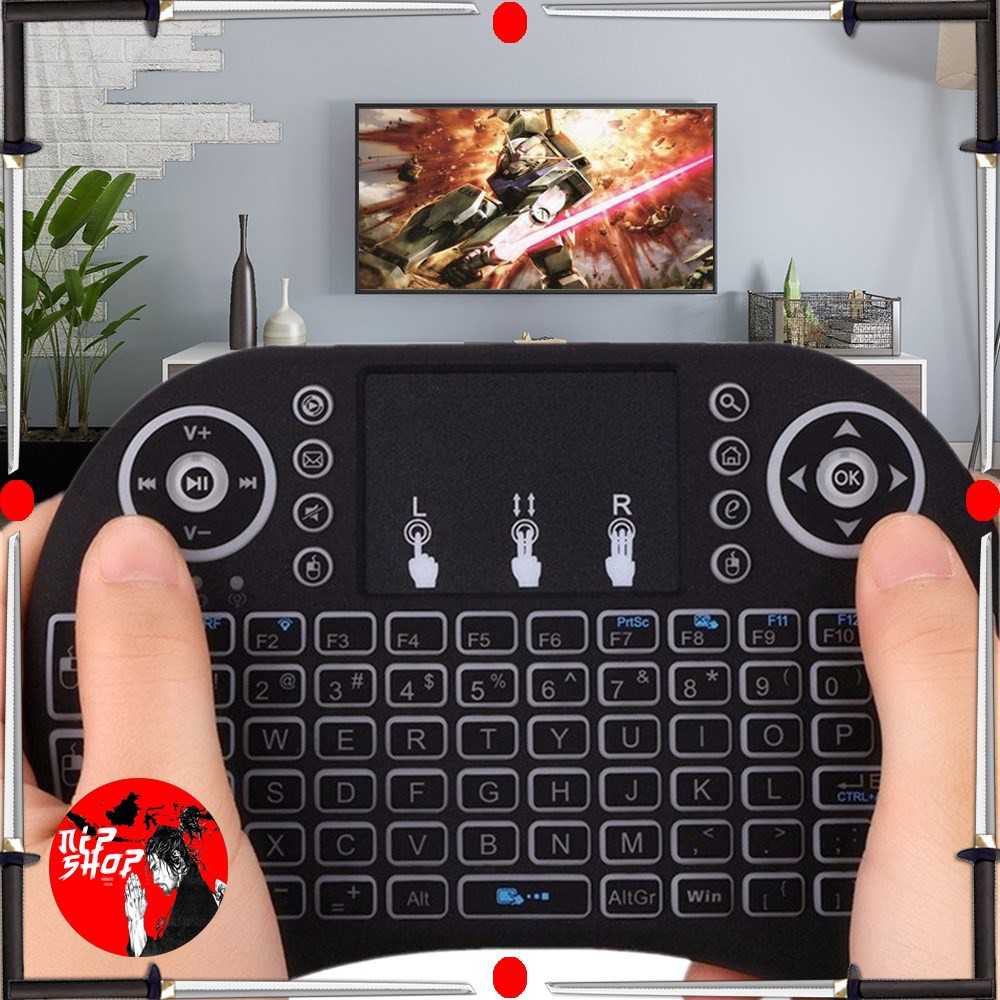 Air Mouse Wireless Mini Keyboard RGB 2.4GHz Dengan Touch Pad - I8 - Black