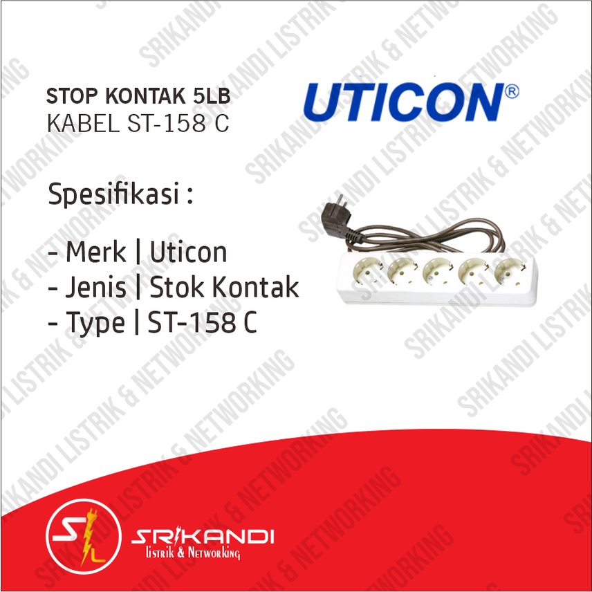 Uticon ST-158 C Stop Kontak 5 Lubang Kabel 1.5 Meter Putih