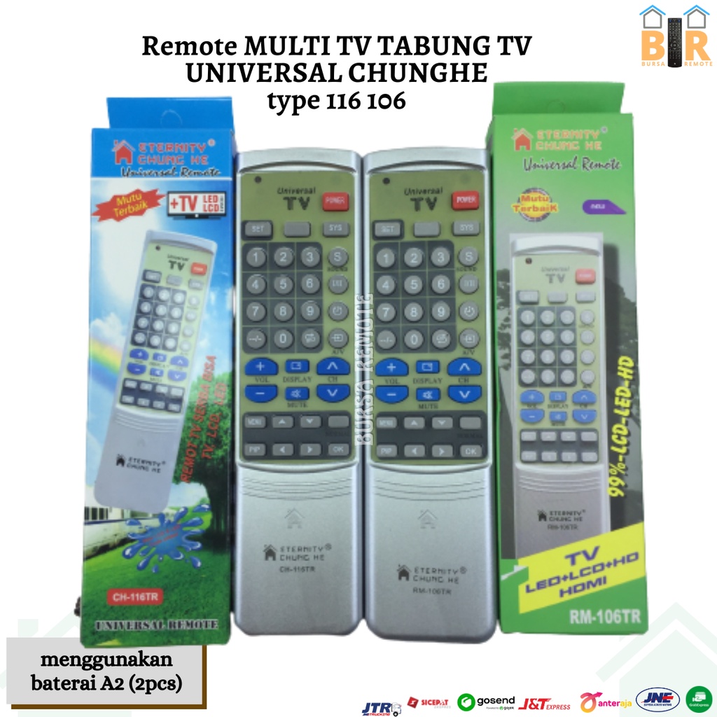 Remot / REMOTE  MULTI UNIVERSAL TV Tabung LCD LED CHUNGHE RM 116 - 106 / ecer dan grosir