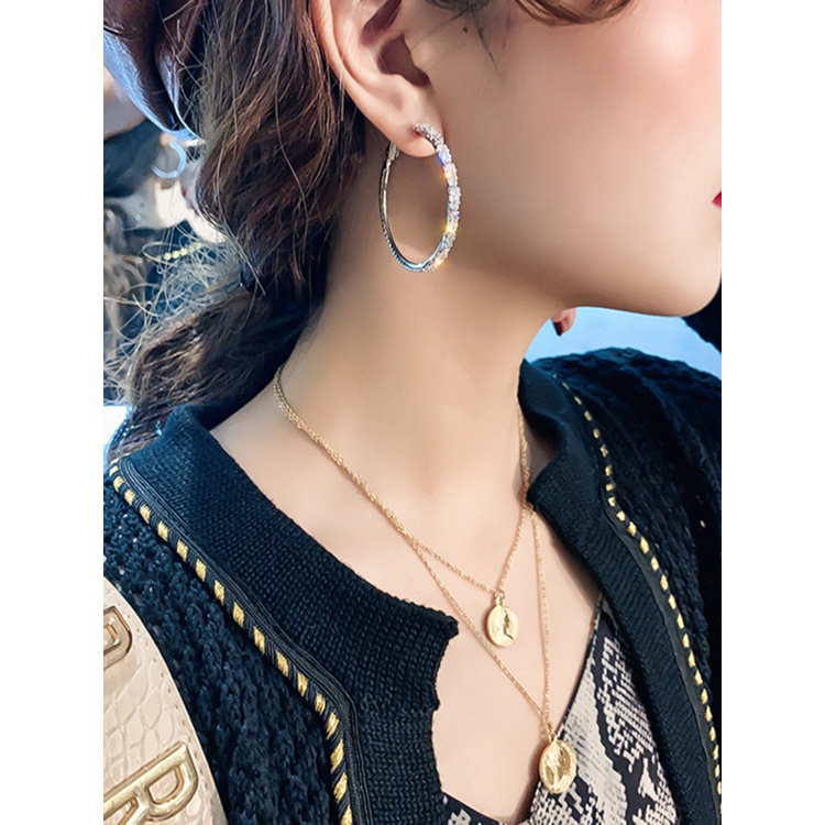 Fancyqube Sepasang / Set Anting Hoop 925 Silver Sapphire Putih Untuk Perhiasan Wanita