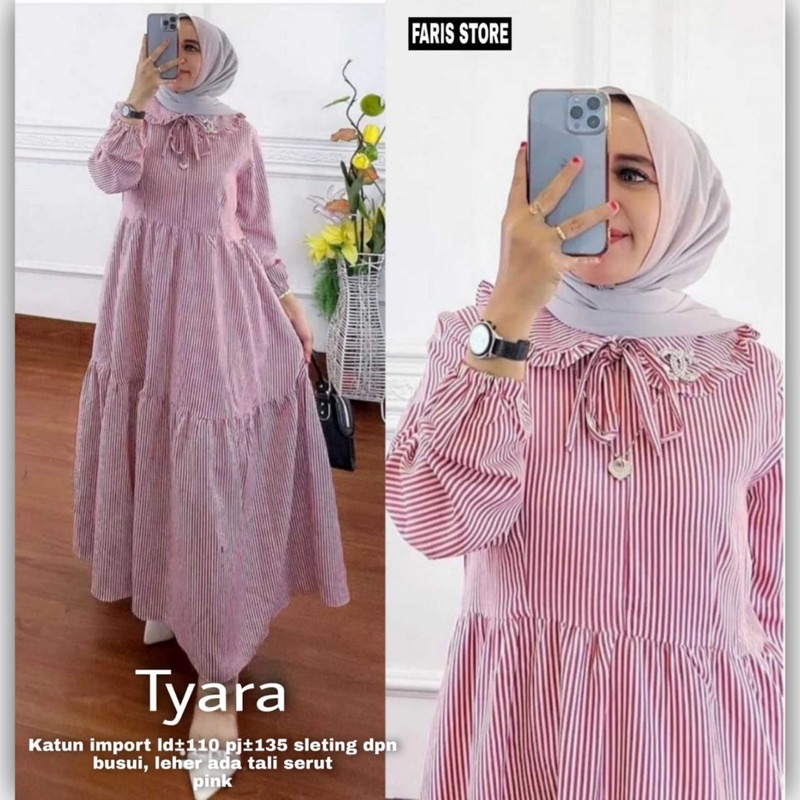 Gamis Motif Salur Katun • TYARA MAXY BY FARIS STORE