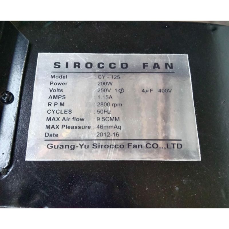 Fan Ac Blower SIROCCO Fan Model CY -125 200W 250W 2800Rpm