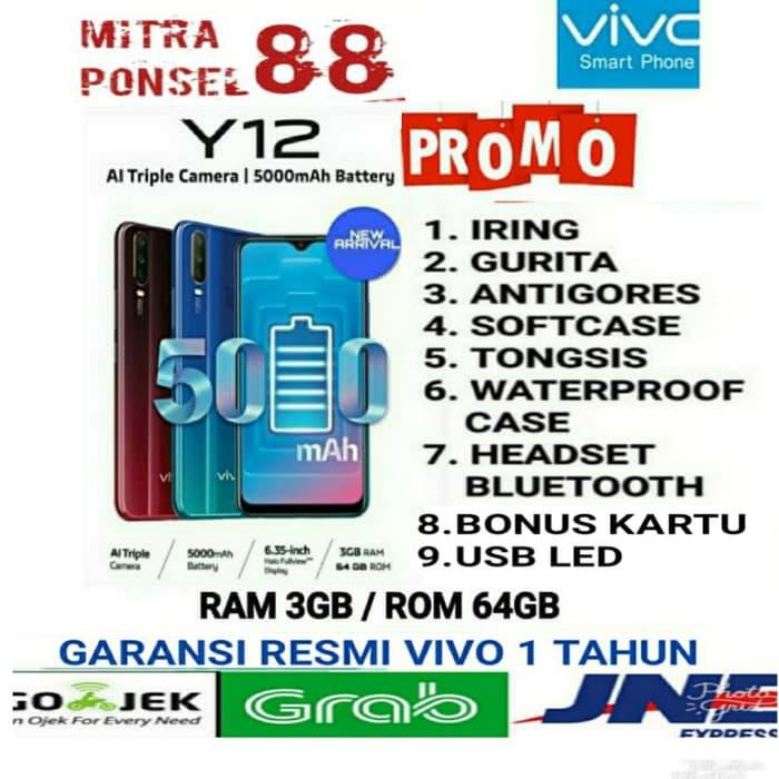 Hape/Handphone Vivo Y12 Ram 3/64Gb Garansi Resmi Vivo Indonesia - Burgundy Red
