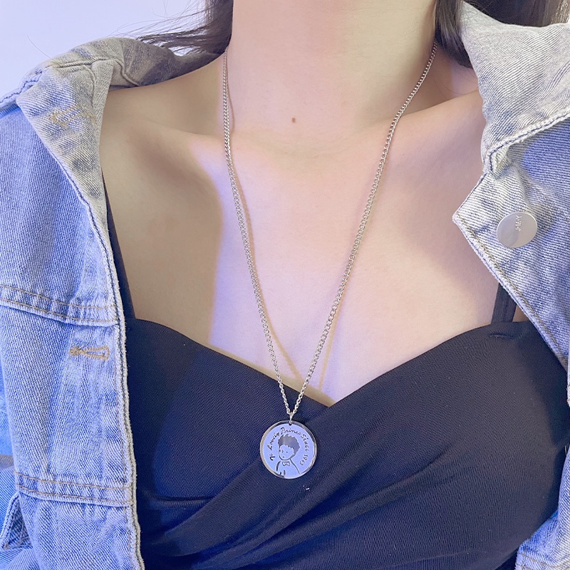 Kalung Rantai Liontin Bulat Desain Pangeran Kecil Gaya Hip Hop Untuk Aksesoris