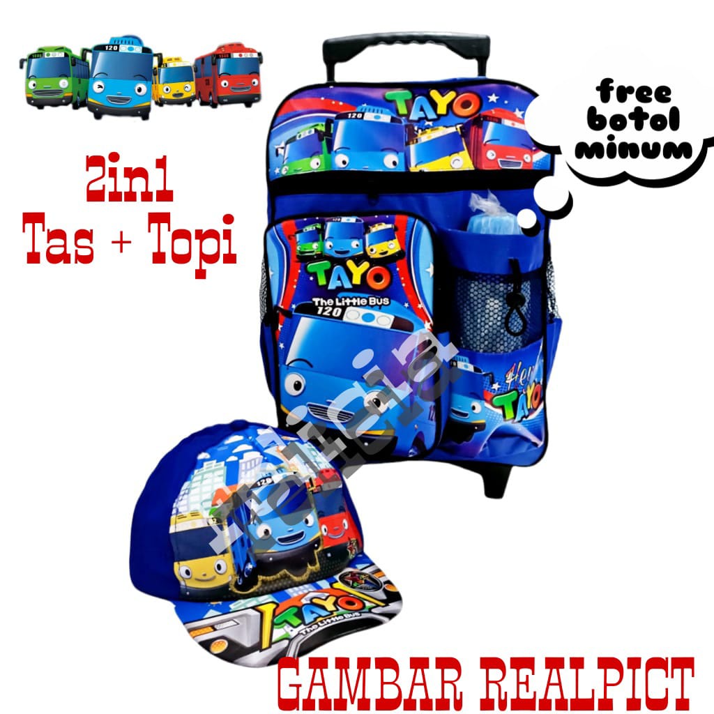 Ransel Troly Botol Pinggir Tayo+Topi Terbaru