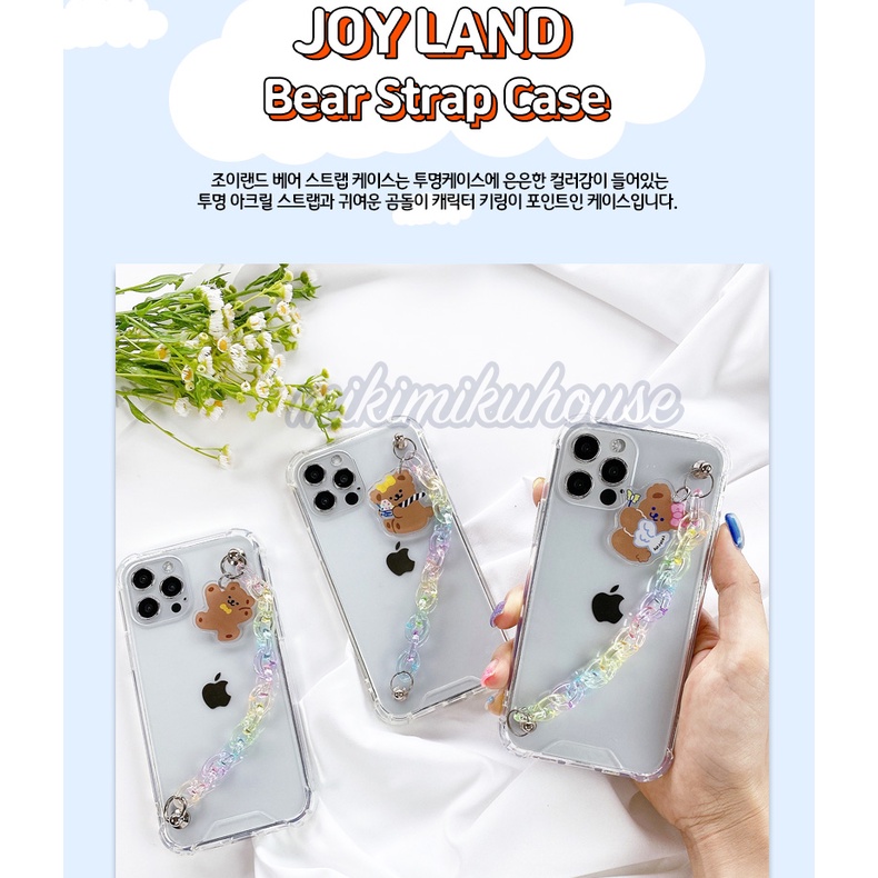 READY STOCK KOREA Teddy Bear Rainbow Hand Strap CASE IPHONE 12 PRO MAX Transparent SOFT CASE PEARL B