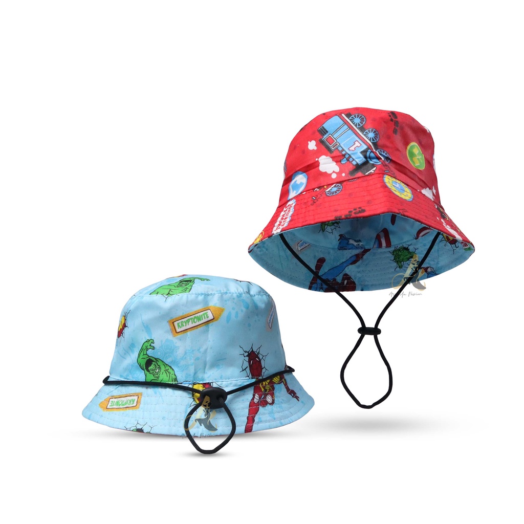 Topi Bucket Anak Karakter Bolak Balik Ada Tali / Bucket Anak Tali 2 Karakter Bolak Balik