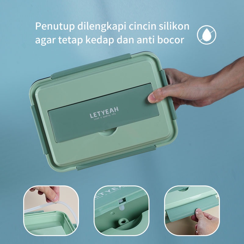 Letyeah &amp; Kaizenliving Lunch box 304 stainless steel kotak makan 4 girds anti tumpah /free sendok dan sumpit