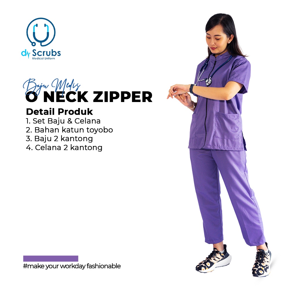 Baju scrub O Neck zipper | Baju medis zipper | Scrub medis | Baju OK | APD Medis | Alat medis | gown