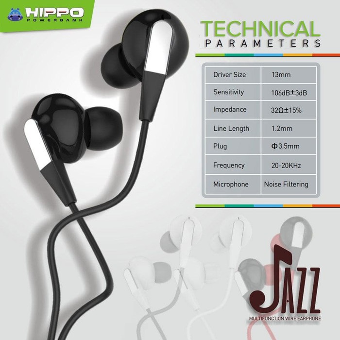 Handsfree / Earphone / Headset HIPPO JAZZ Berkualitas Garansi Resmi