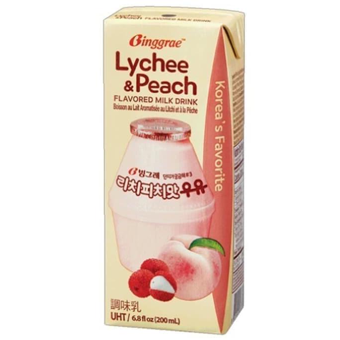 

] Binggrae Lychee and peach flavored milk drink 200 ML