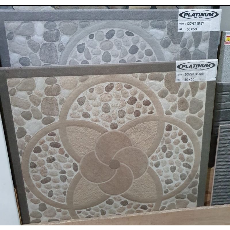 keramik 50x50 lantai teras garasi kasar motif batu dover grey brown