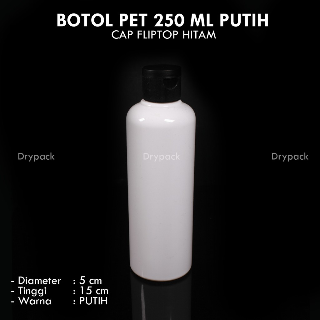 Botol Fliptop 250 ml Putih tutup Hitam