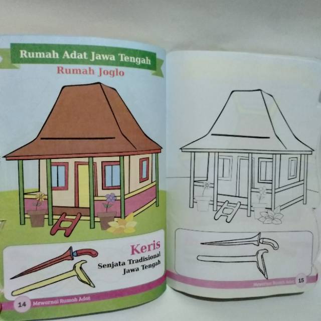 Buku Mewarnai Rumah Adat Beserta Mengenal Senjata Tradisional