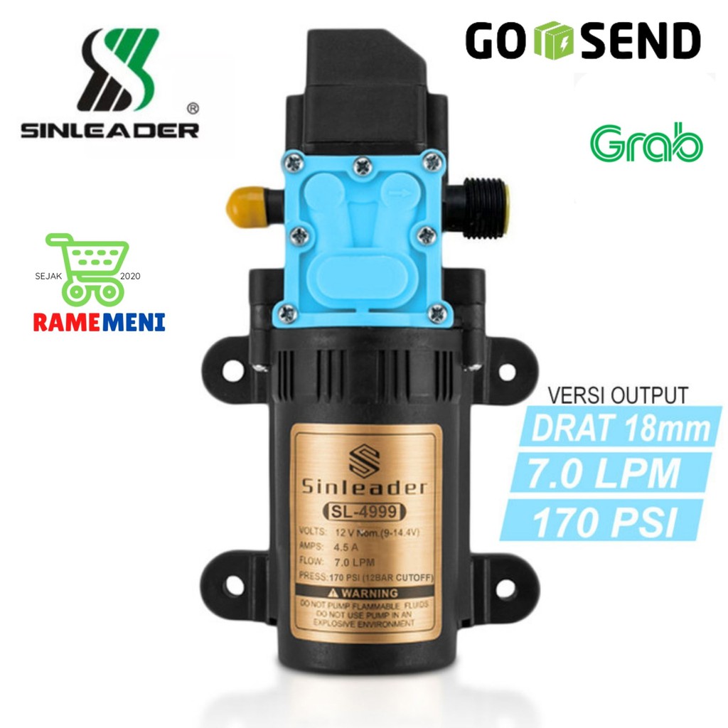 Pompa DC 12 V 170 Psi 7LPM Otomatis Sinleader Single Pump - MTR4999 Kepala Biru
