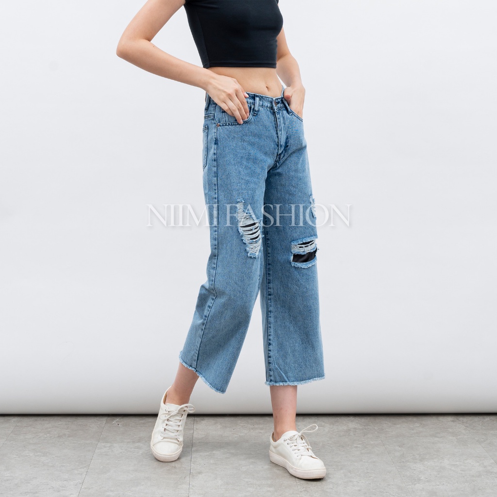 NIMI - Claudya Ripped jeans Celana Kulot Jeans Boyfriend Highwaist Wanita