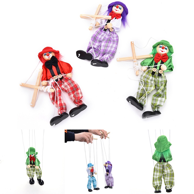 1pc Boneka Badut Marionette Bahan Kayu